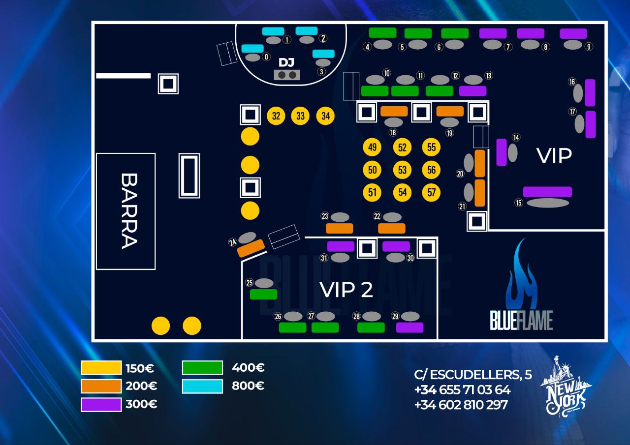 Mapa de mesas VIP en discoteca Level
